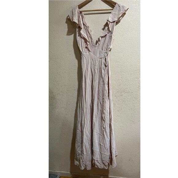 Reformation Champagne Cream Peppermint Ruffle Wrap Maxi Dress - Picture 1 of 5